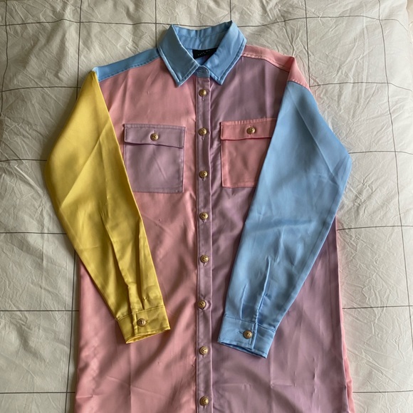 Lazy oaf multicolored silky shirt dress XS - Picture 1 of 8